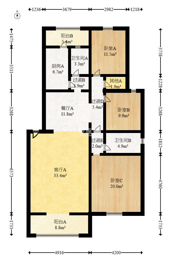 泰禹家园（彩云之翼家园一期、二期、三期）  3室2厅2卫   118.00万室内图1
