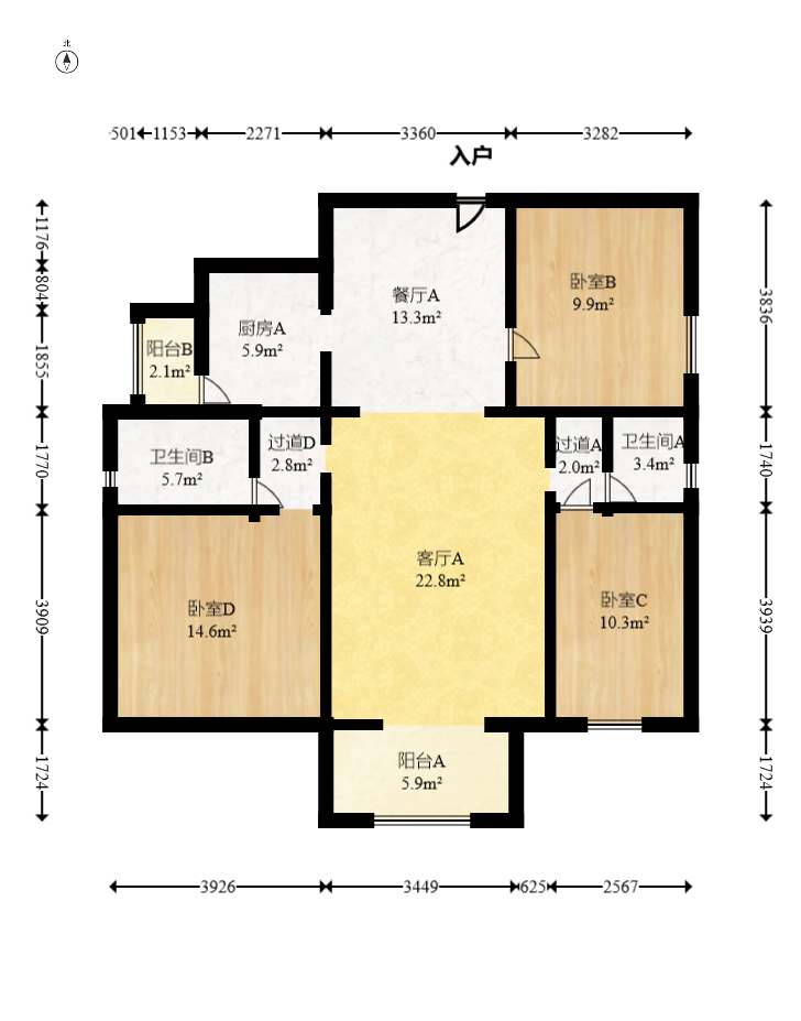 平吉上苑  3室2厅2卫   140.00万室内图1
