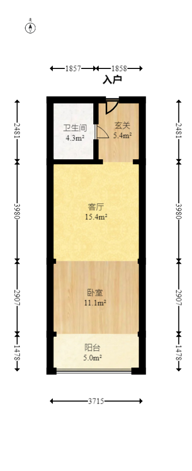 润和紫郡一期  1室1厅1卫   33.60万室内图1