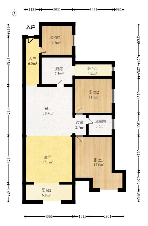 润和之悦（金泽园）  3室2厅1卫    67.0万室内图1