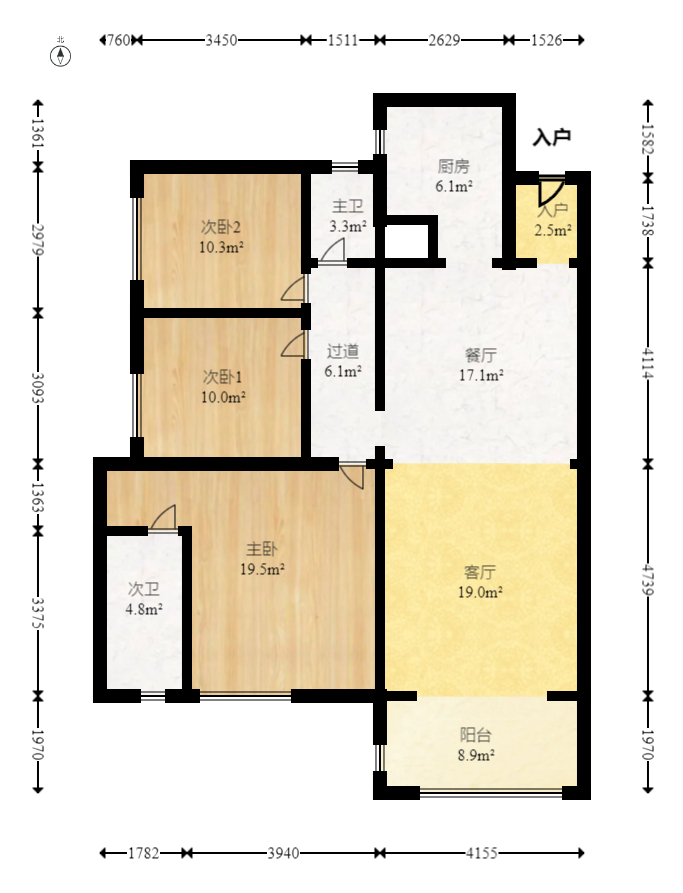 北辰三角洲C2区  3室2厅2卫    145.0万室内图1