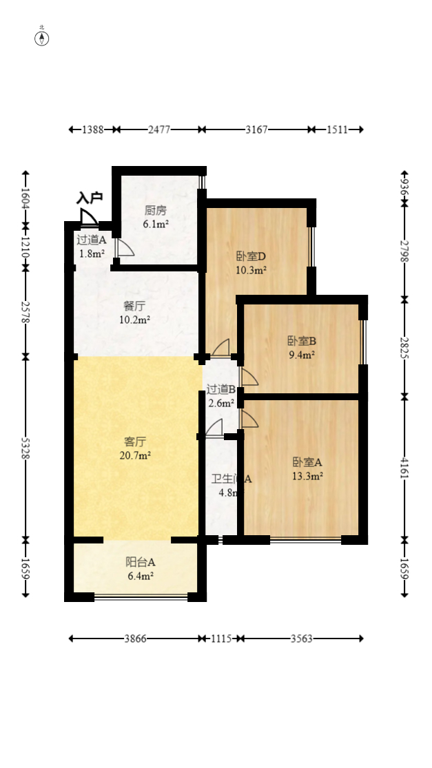 中建嘉和城  3室2厅1卫   105.00万室内图1