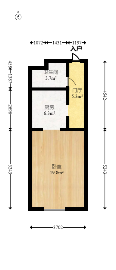 鑫远御文台一期  1室1厅1卫   46.00万室内图1