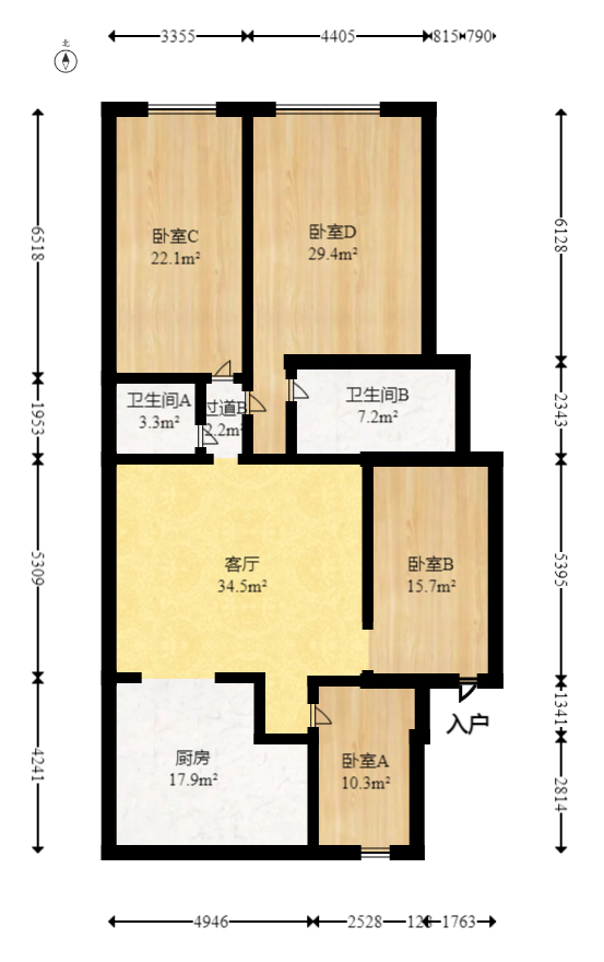 虹嘉花园（虹嘉园小区）  3室1厅1卫   90.00万室内图1