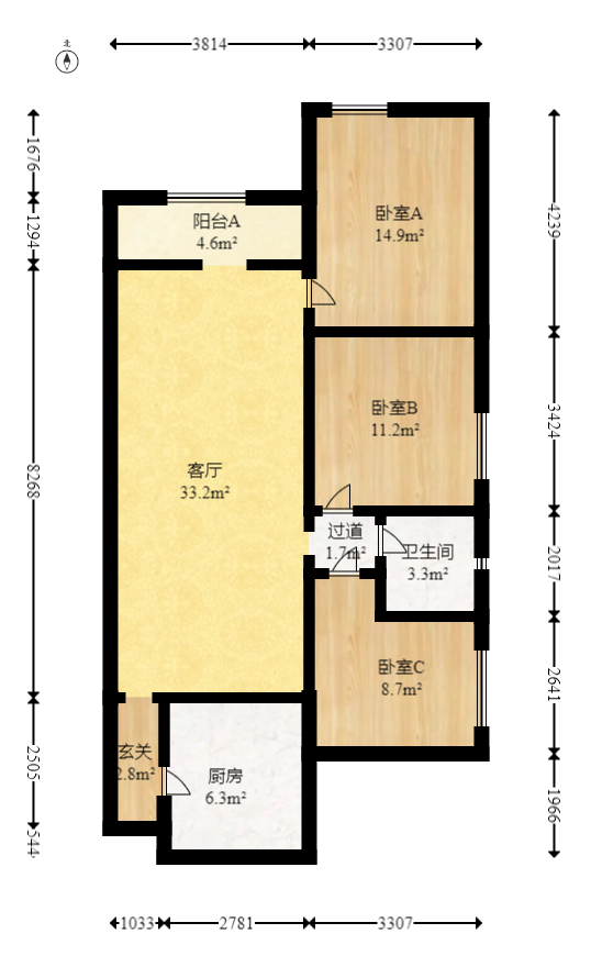 万科金域华府三四期  3室2厅1卫    122.0万室内图1