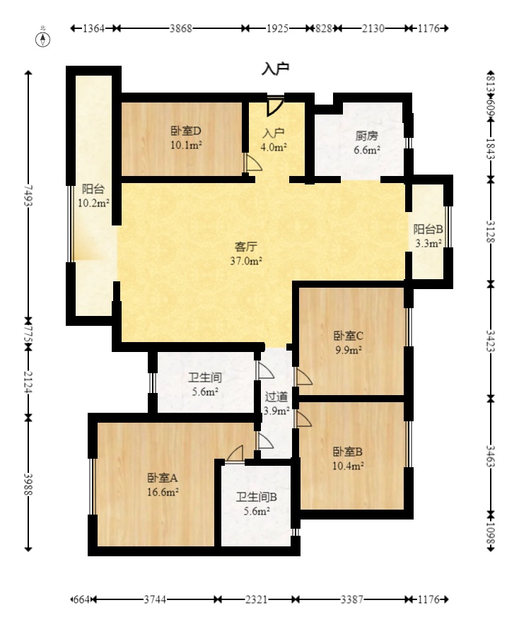 中建梅溪湖中心  4室2厅2卫    168.0万室内图1