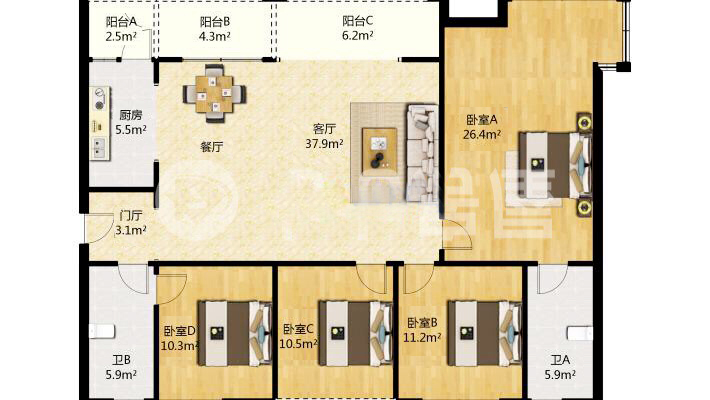 欧洲城  4室2厅2卫   66.80万室内图