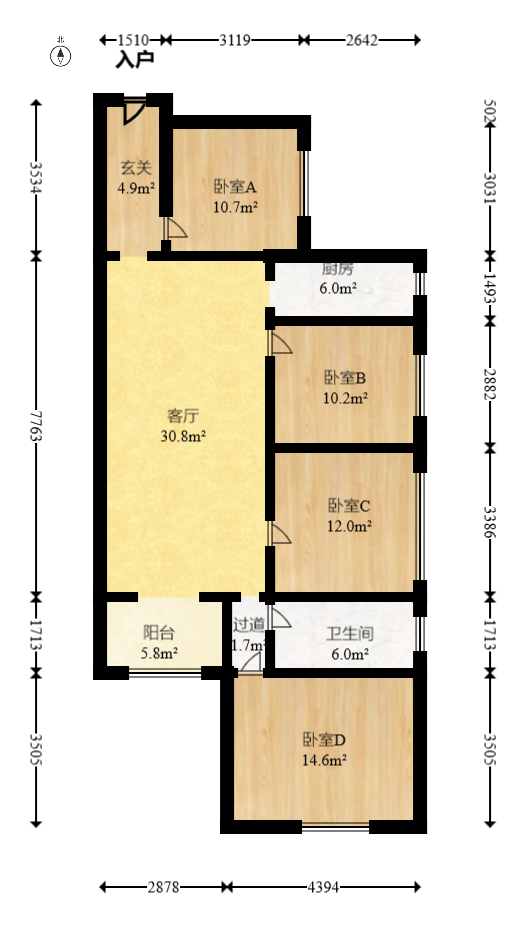 悦湖山  4室3厅1卫    87.0万室内图1