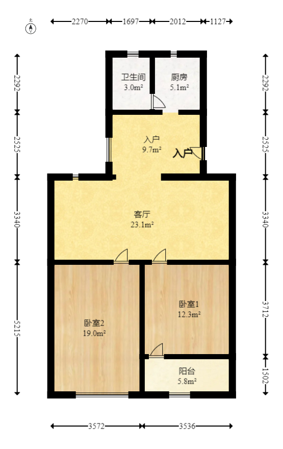 恒达花园  2室2厅1卫   51.80万室内图1