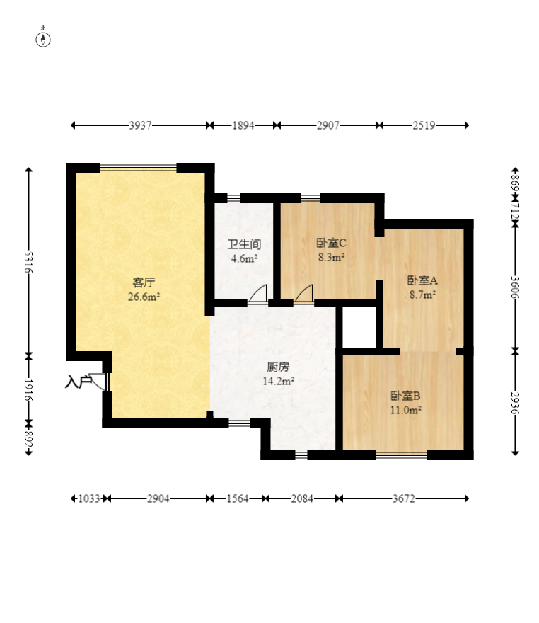 谷山乐园二期  3室2厅1卫    58.8万 谷山乐园二期  3室2厅1卫    58.8万户型图