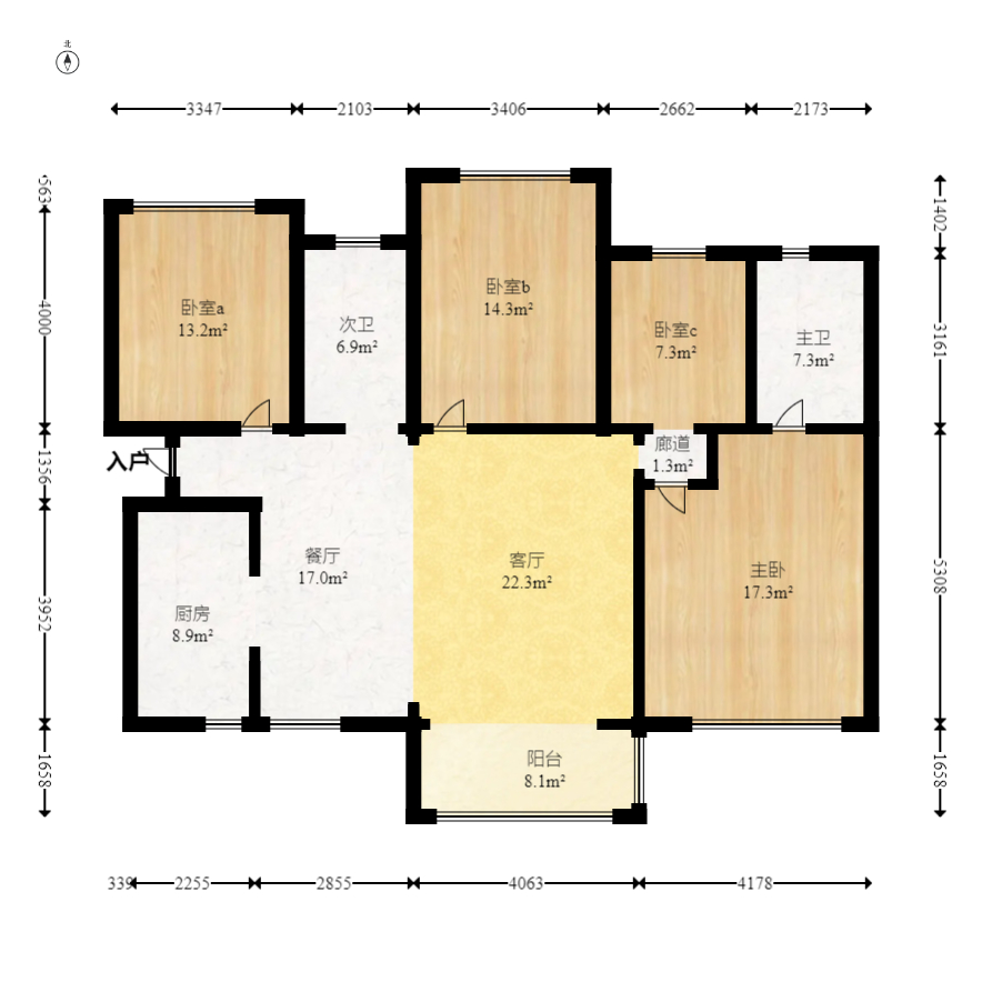 天元涉外景园C区  4室2厅2卫   130.00万室内图1