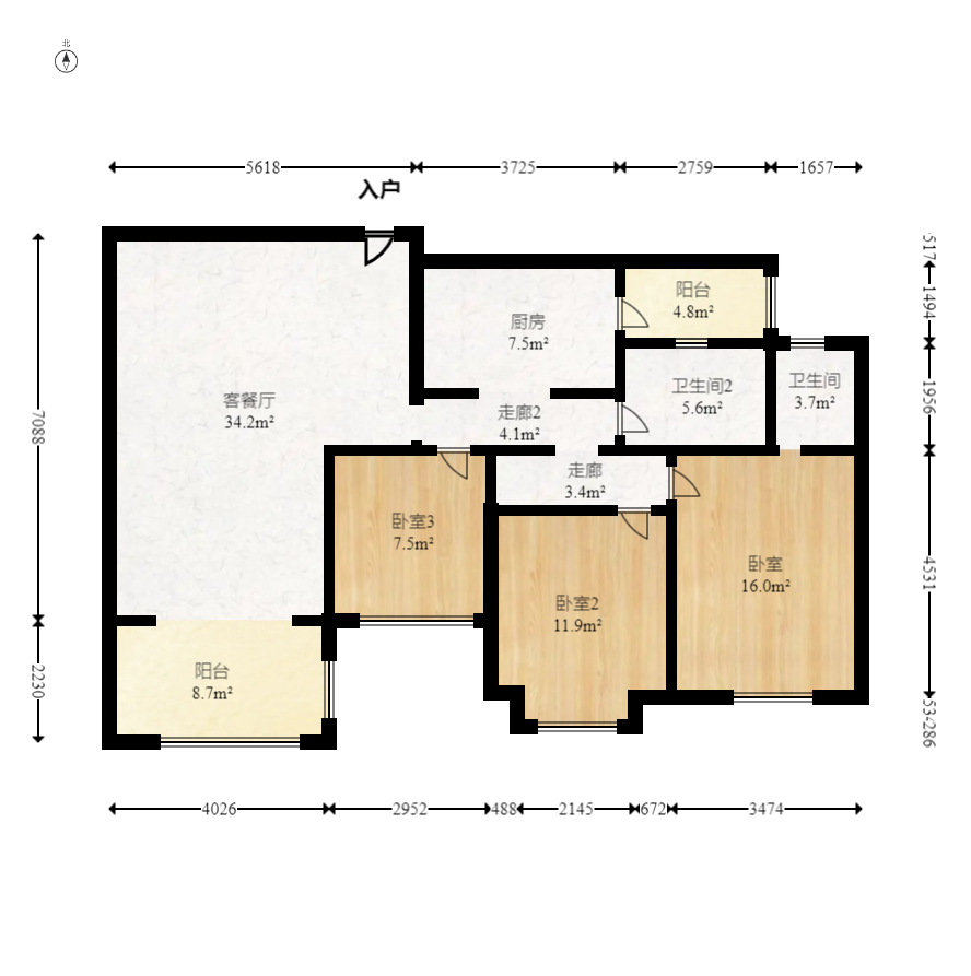 康桥长郡  3室2厅1卫   78.00万室内图1