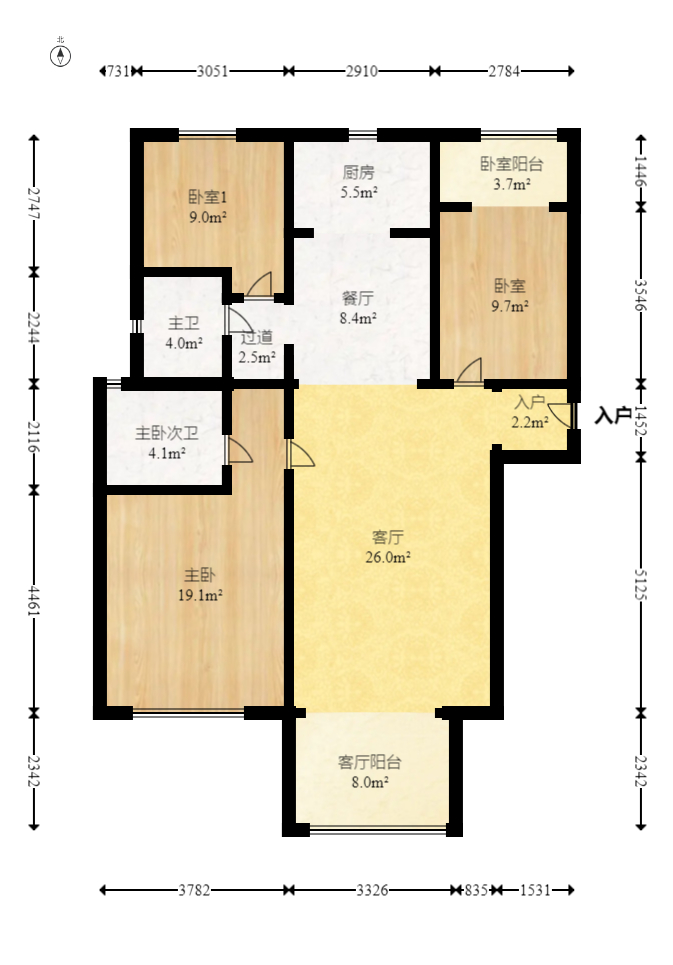 碧桂园翘楚棠  3室2厅2卫   132.00万室内图1