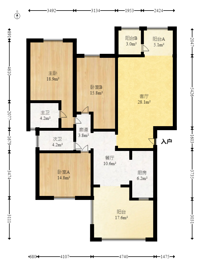 江山帝景雅典  3室2厅2卫   197.00万室内图1