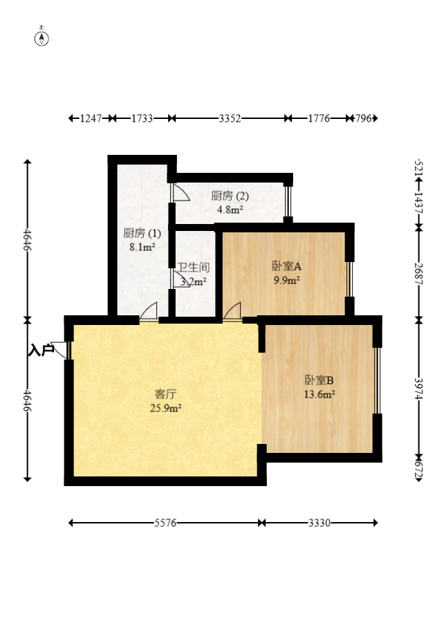 中房F联邦  2室2厅1卫   61.80万室内图1