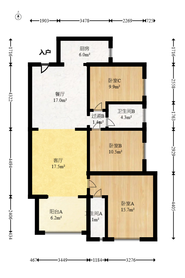 万科魅力之城  3室2厅2卫   116.00万室内图1