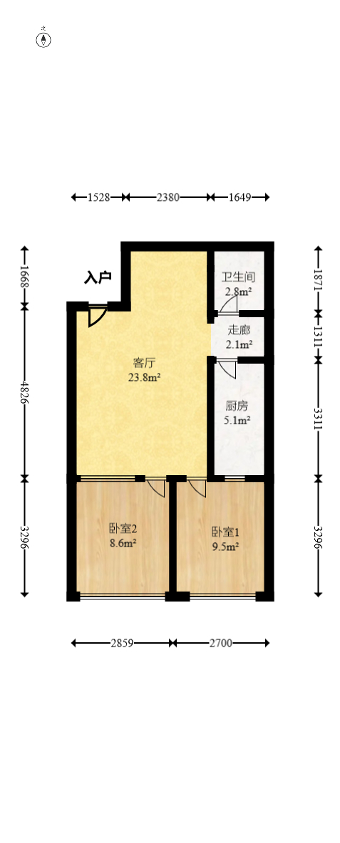 长大彩虹都  2室2厅1卫   53.60万室内图1