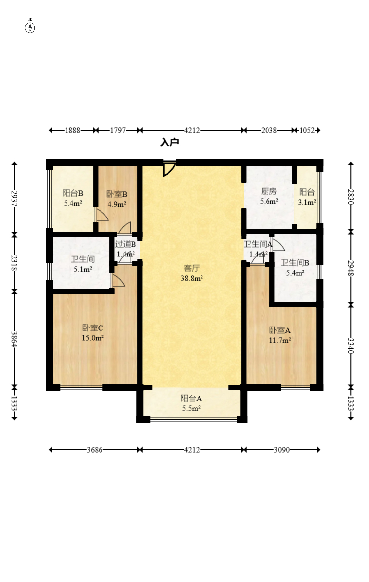 中建嘉和城  3室1厅1卫   109.00万室内图1