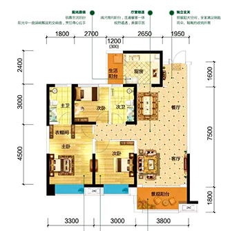 金东陶子湖  33室2厅2卫   73.00万室内图