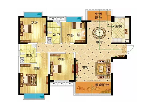 金东陶子湖  4室2厅2卫   84.00万室内图