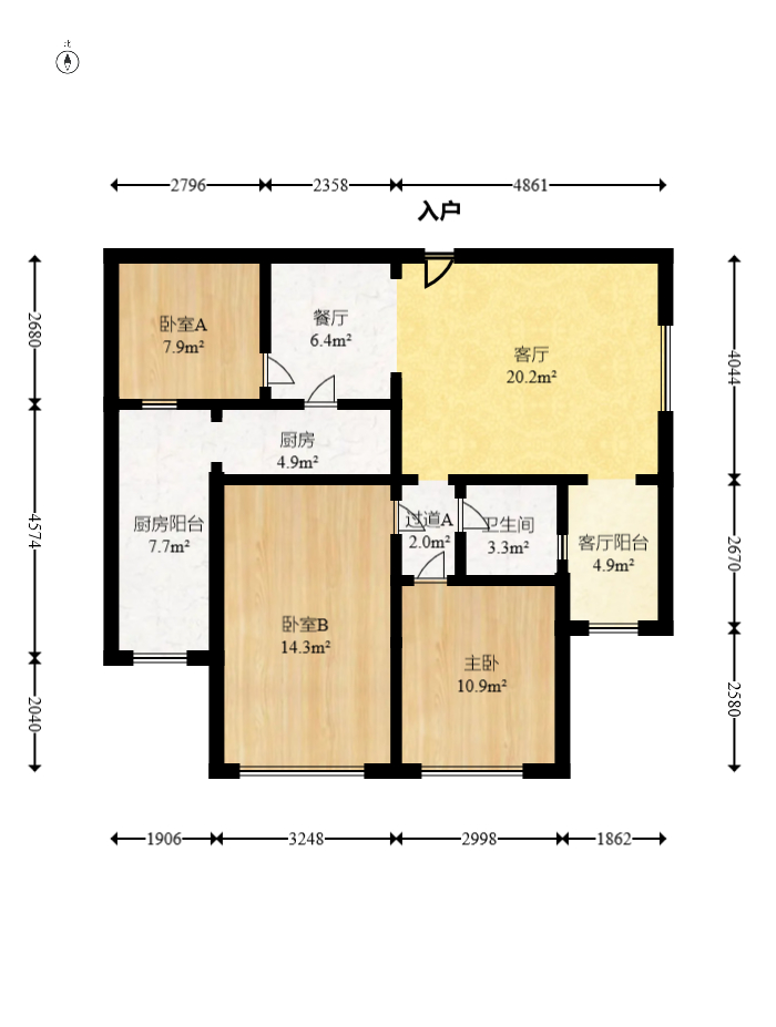 香麓丽舍  3室2厅1卫   100.00万室内图1