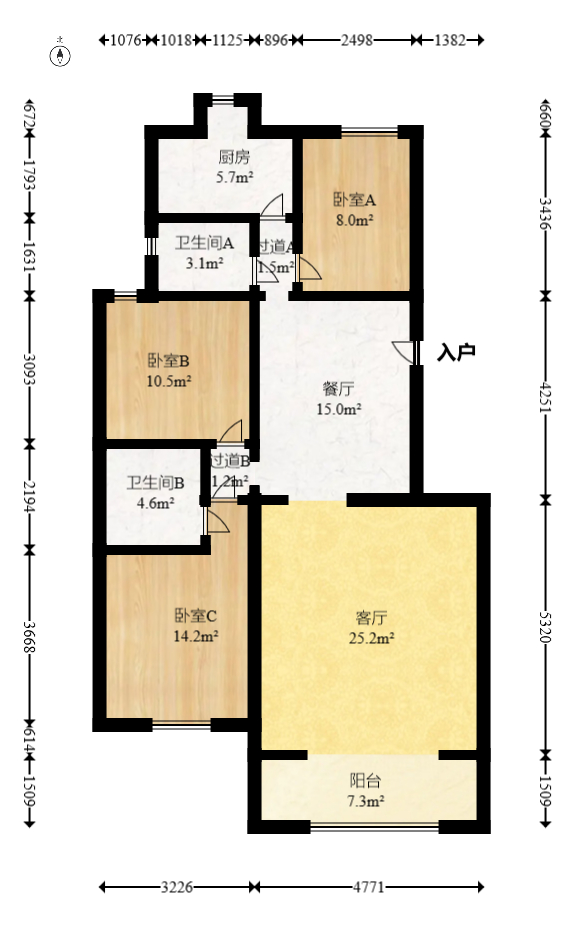 兴汉华庭  3室2厅2卫    109.0万室内图1