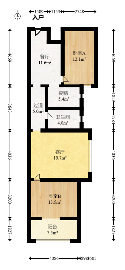 洪山家园  2室2厅1卫   60.00万室内图1