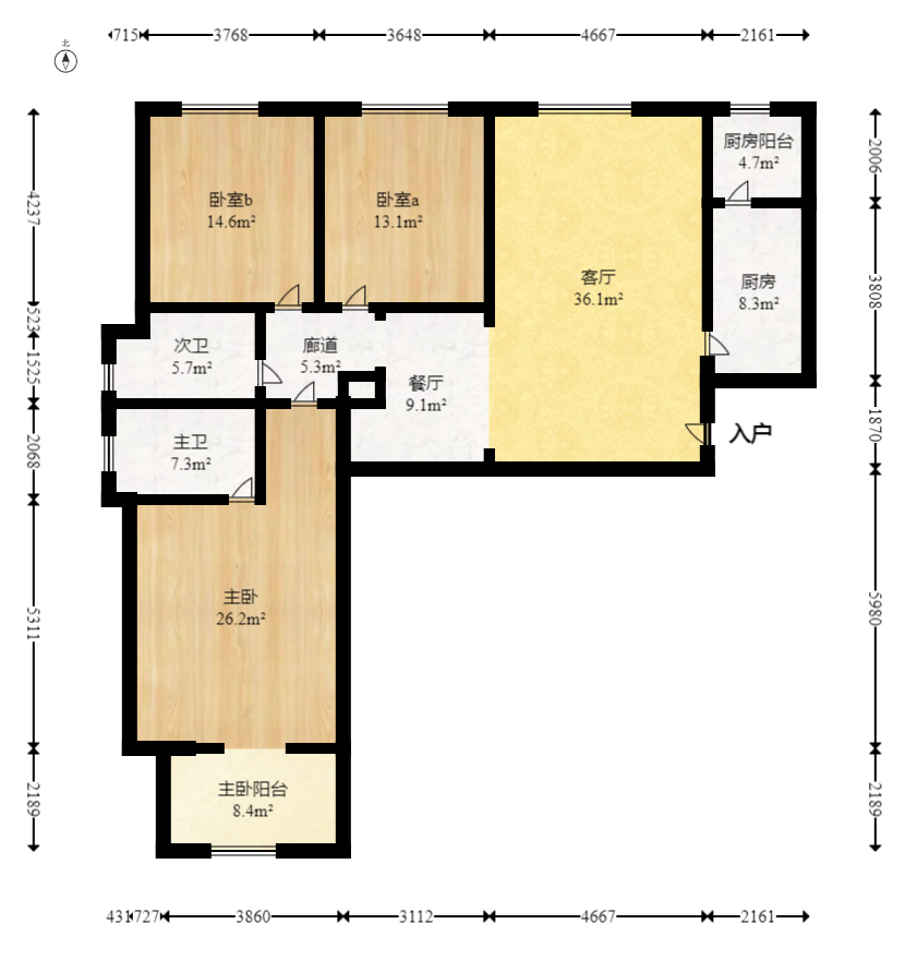 麓山润城  3室2厅2卫   125.00万室内图1