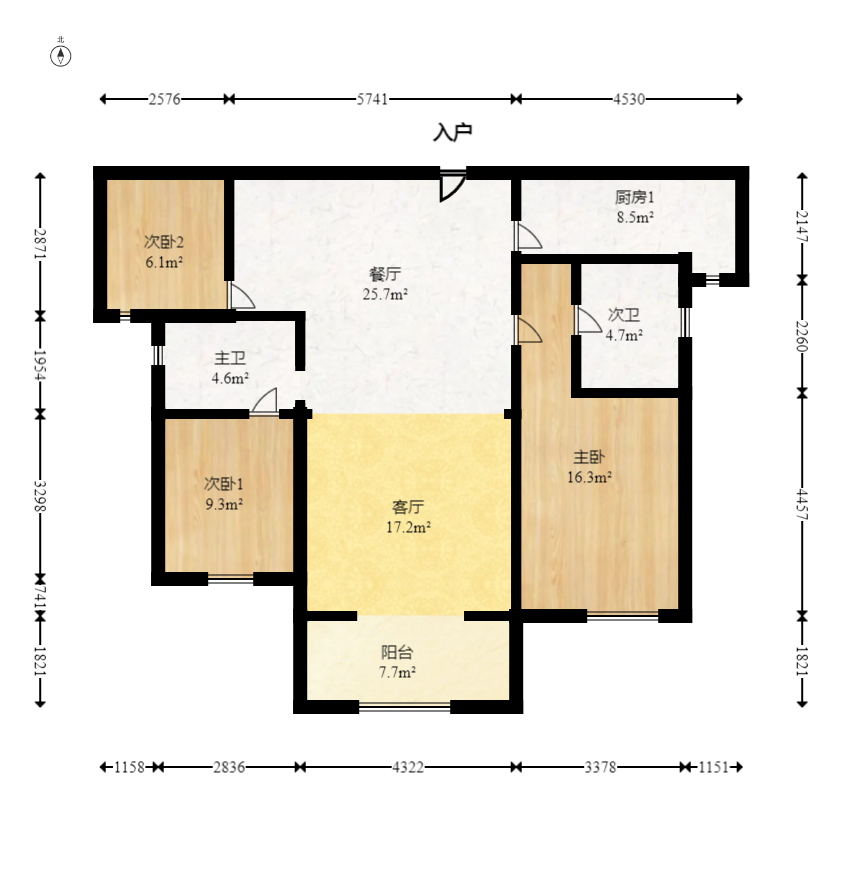 北辰三角洲C3区  3室1厅1卫    170.0万室内图1