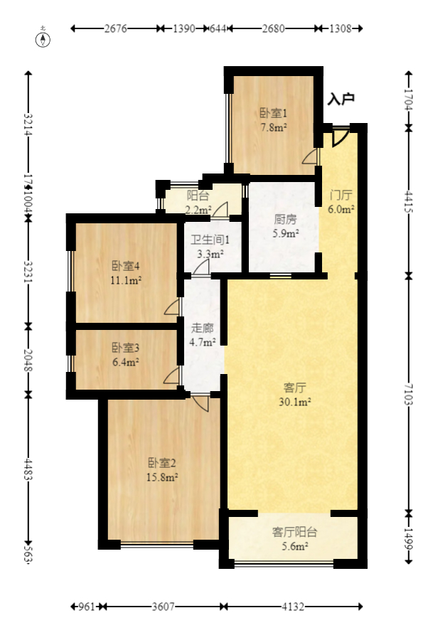 才子嘉都  4室2厅1卫   79.80万室内图1
