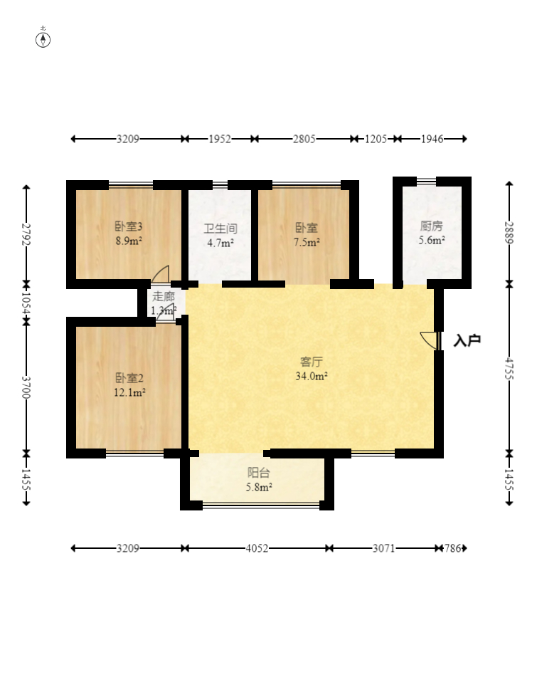 中国铁建国际城二期  3室2厅1卫    63.8万室内图1