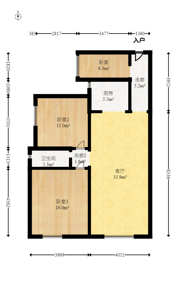 新蕾品阁居  3室2厅1卫    66.5万室内图1