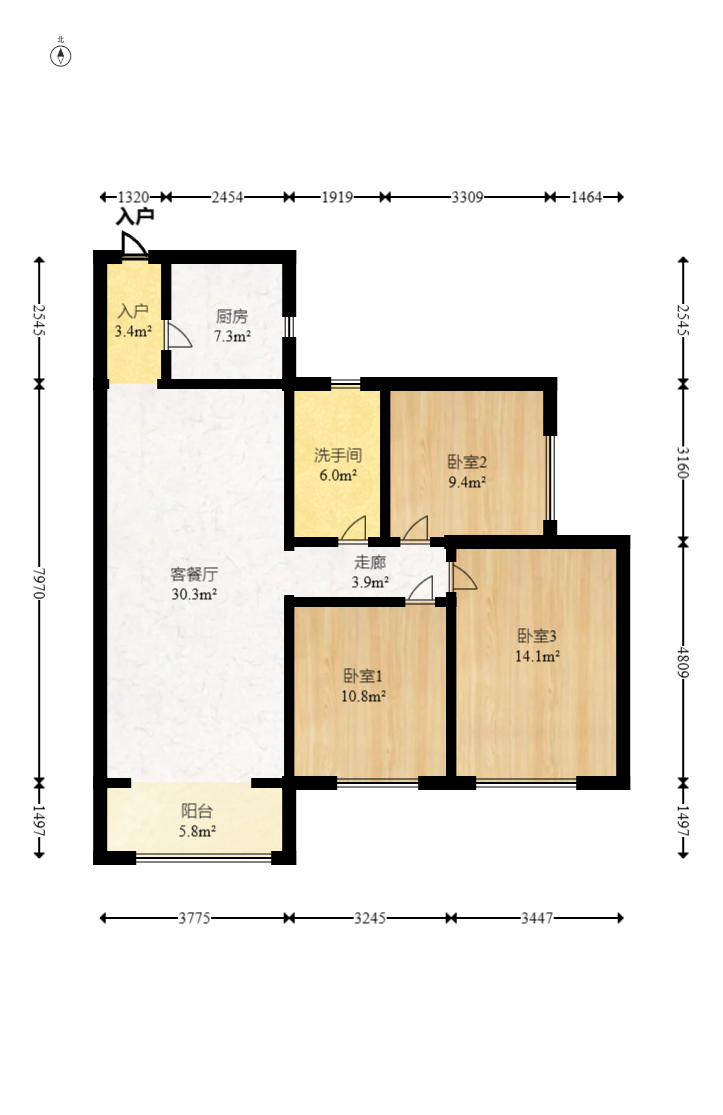 阳光城尚东湾蓝莓苑  3室2厅1卫   95.00万室内图1