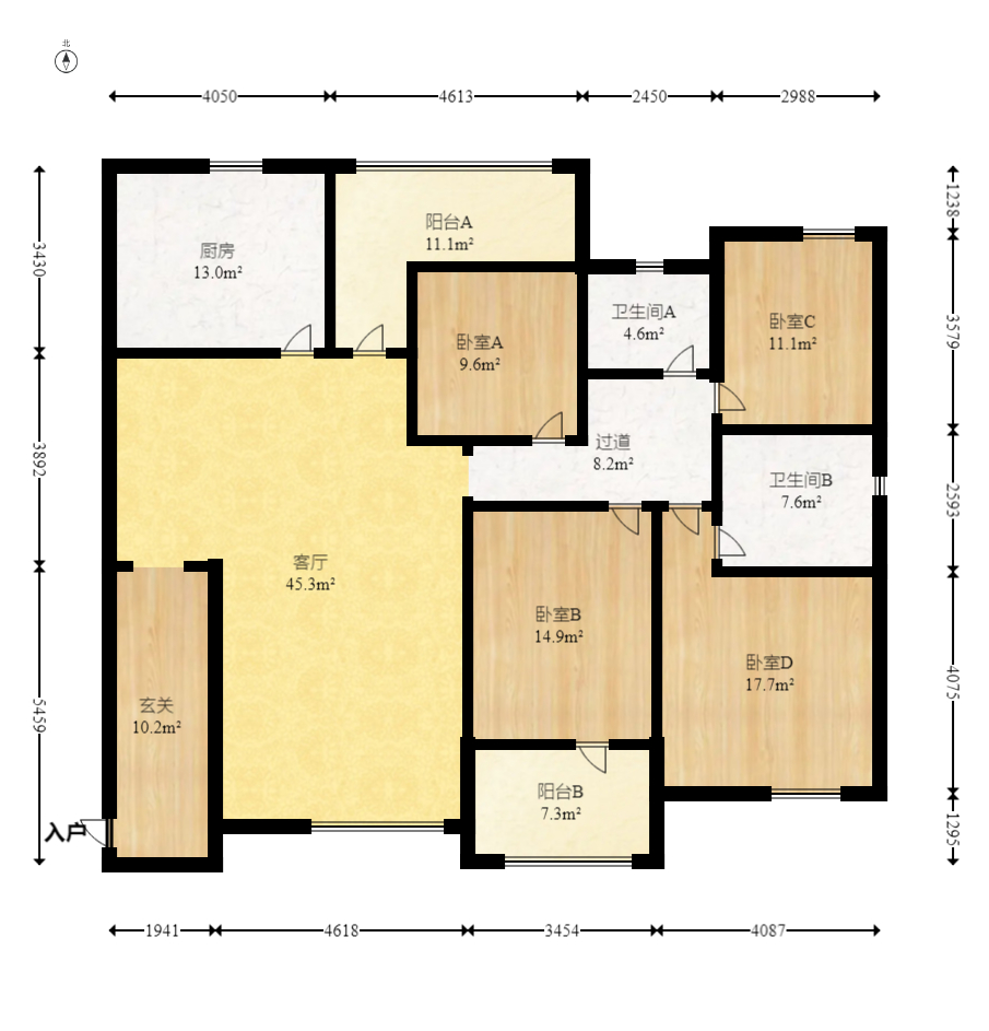 维一星城原山苑  3室2厅2卫    110.0万室内图1