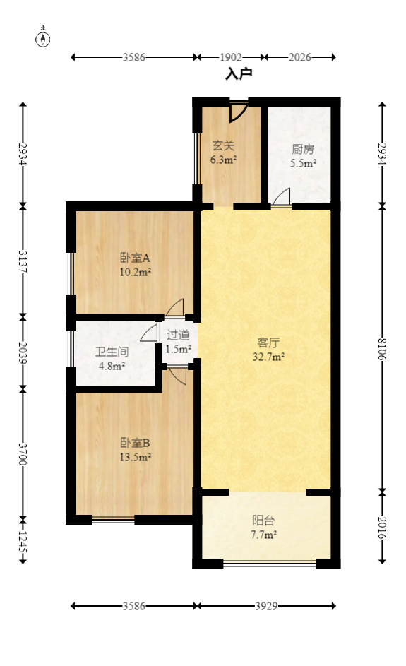 藏珑湖上国际花园  2室2厅1卫   119.00万室内图1