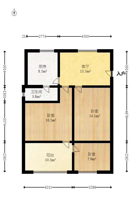 德雅路4号（电业局宿舍）  3室1厅1卫   55.00万室内图1