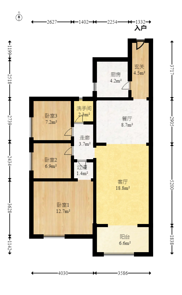 南城印象  3室2厅1卫   110.00万室内图1