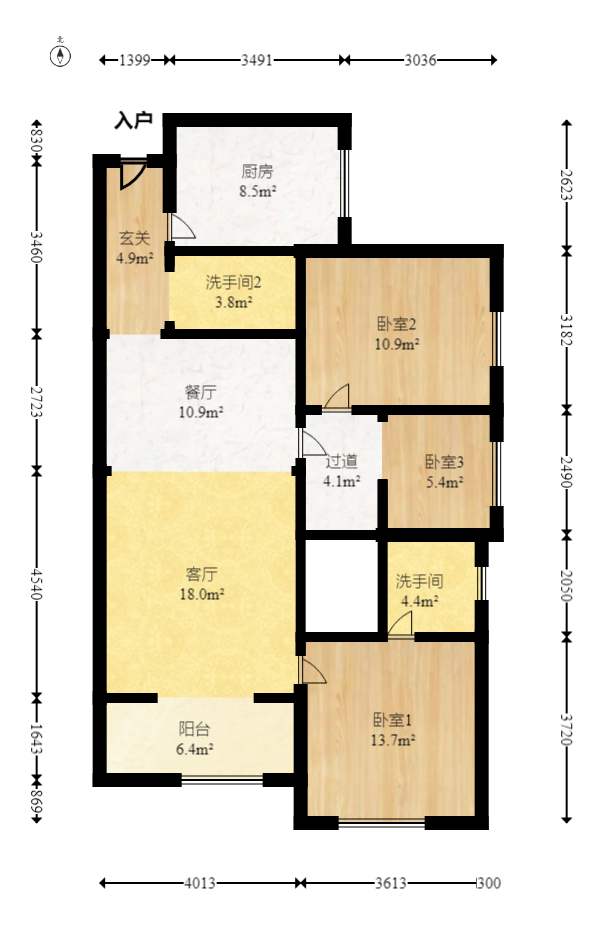 上海城小区  3室2厅2卫   98.60万室内图1