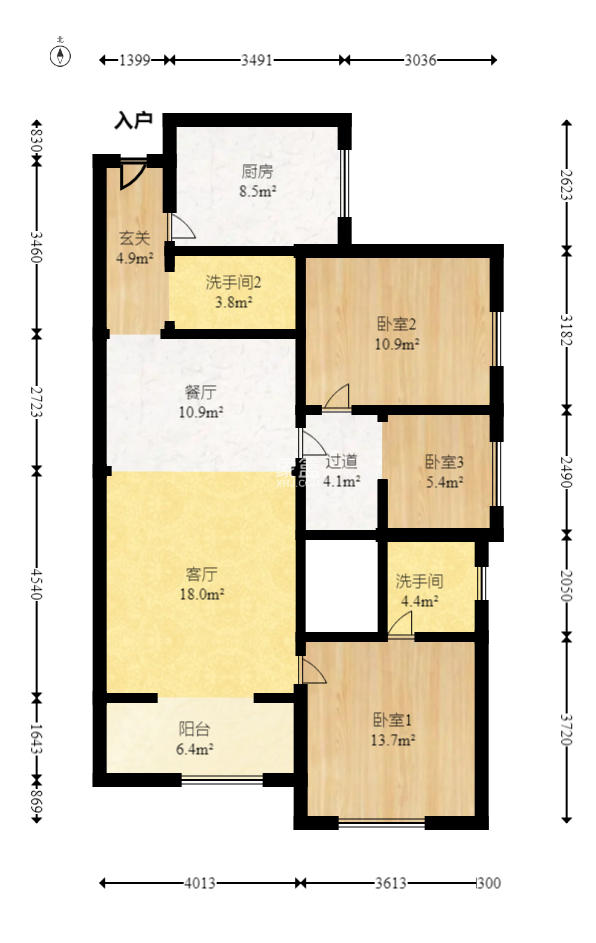 上海城小区  3室2厅2卫   112.00万室内图1