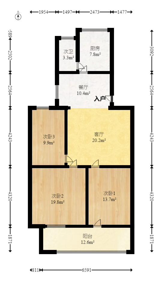 第一师范宿舍  3室2厅1卫   78.00万室内图1