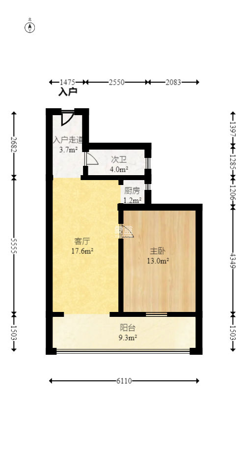 海域阳光（一二期）  1室1厅1卫   75.00万室内图1