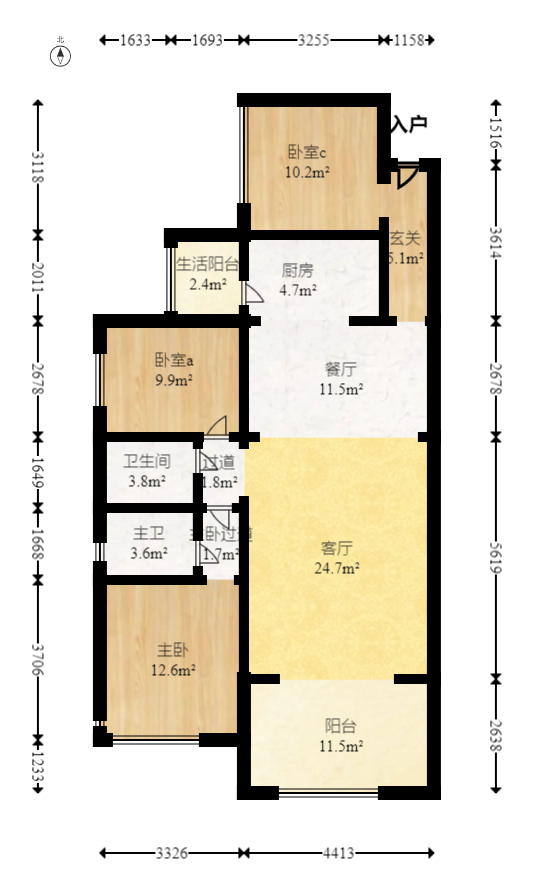 润和长郡（润和紫郡二三期）  3室2厅2卫   98.00万室内图1
