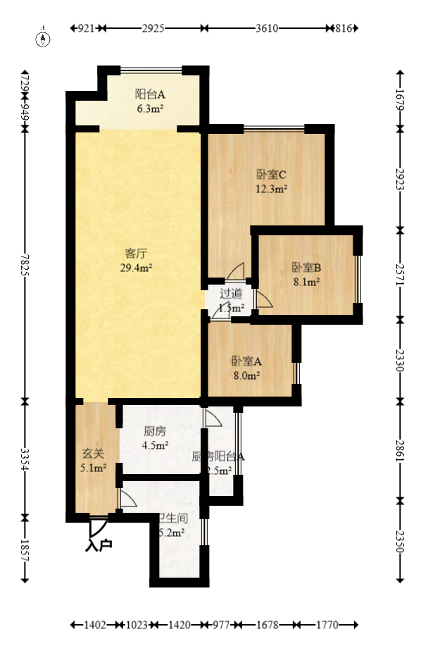 五江天街南区  3室2厅1卫   105.80万室内图1