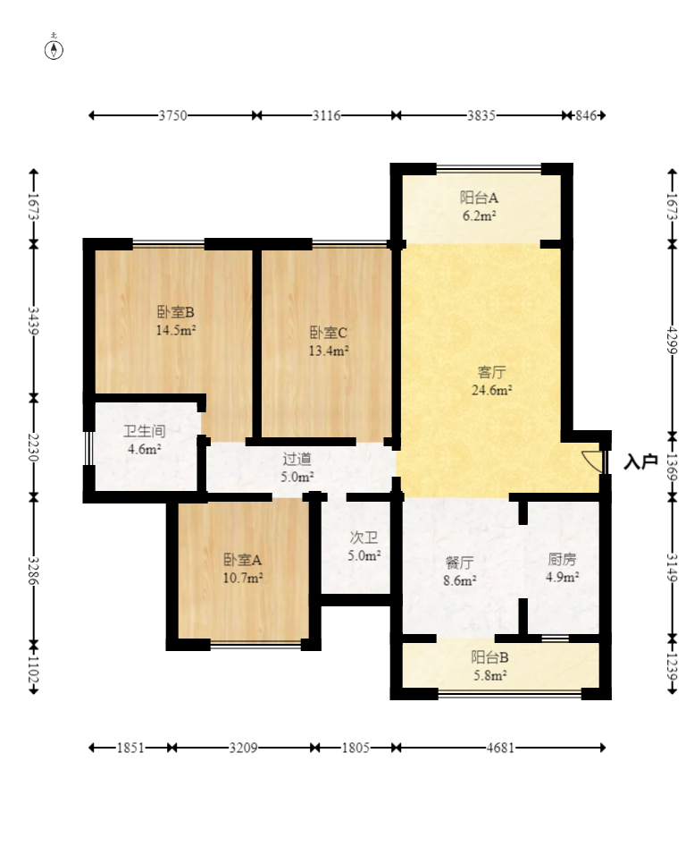 明昇壹城（明昇时代广场）二期  3室2厅2卫   180.00万室内图1
