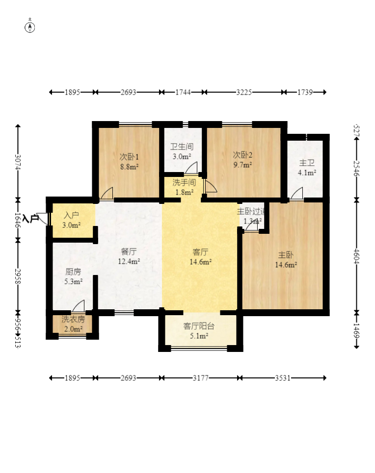 华润置地广场一期  3室2厅2卫    85.0万 华润置地广场一期  3室2厅2卫    85.0万户型图