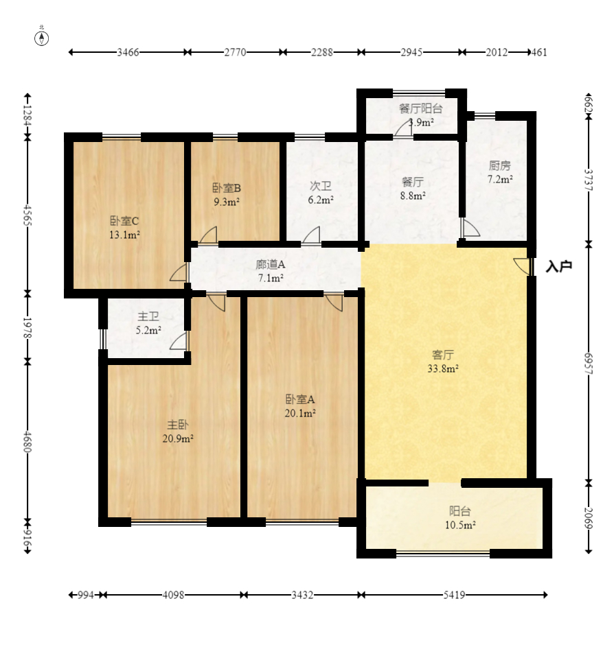 江山帝景雅典  4室2厅2卫   165.00万室内图1