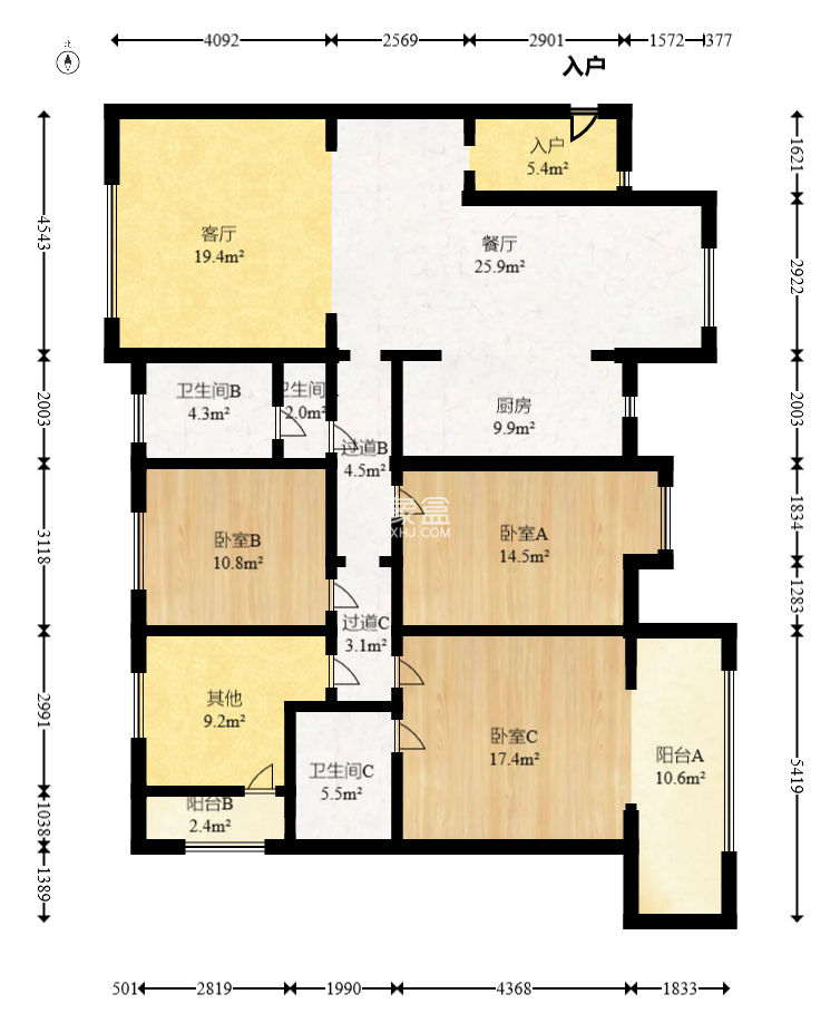 华盛世纪新城  4室2厅2卫    145.8万