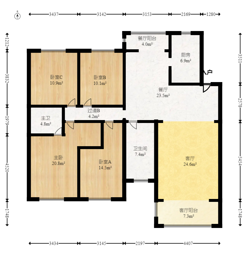 八方小区A区  4室2厅2卫   650.00万室内图1