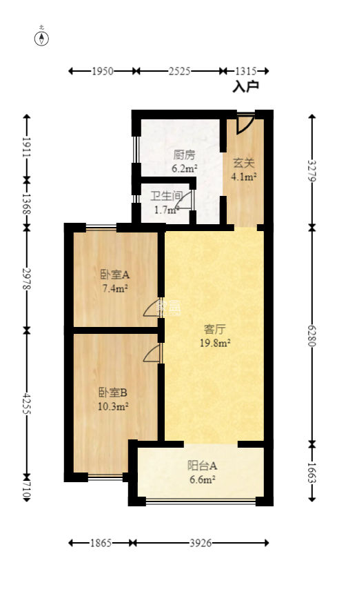 金轮星光名座  2室2厅1卫   65.00万