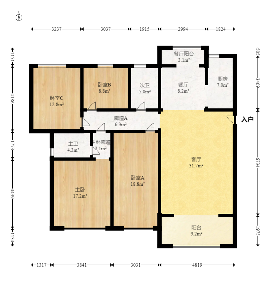 江山帝景雅典  4室2厅2卫   185.00万室内图1